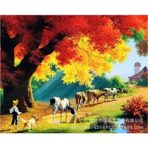 Autumn tree diamond painting full square scenery wall art field diamond dots decal diy 5d diamond embroidery handmade craft gift