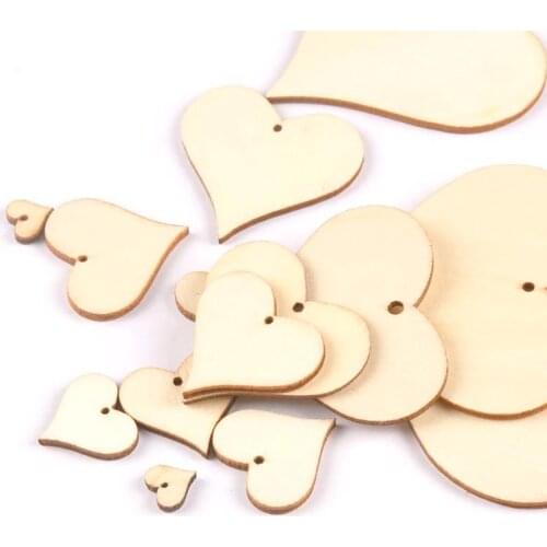 Heart Pattern Natural Wood Slices DIY Crafts Embellishment Handmade Accessories Wooden Charms Pendant Home Decor 10-150mm M1980
