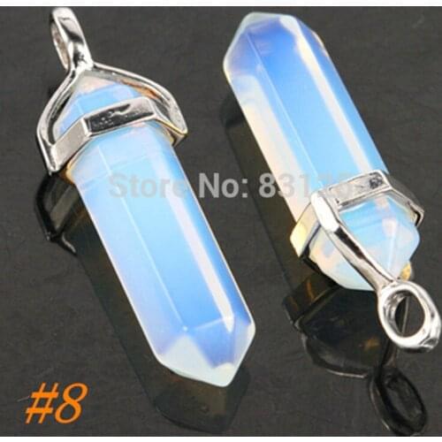 1PC New Fashion Natural Opal Quartz Hexagonal Pendulum Crystal Druzy Sliver Plated Charm Moonstone Pendant Women Jewelry