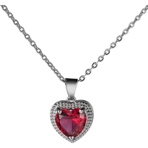 Luxury Female Crystal Red Green Zircon Stone Necklace Cute Wedding aesthetic cubic zircon Heart necklace for girls