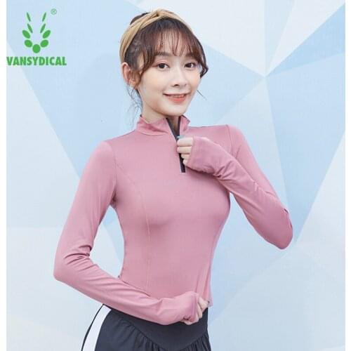 Yoga Shirt Women Madarin Collar Zipper Sports Wear for Women Gym with Running Short Long Sleeve Finger Hole Workout Top Female