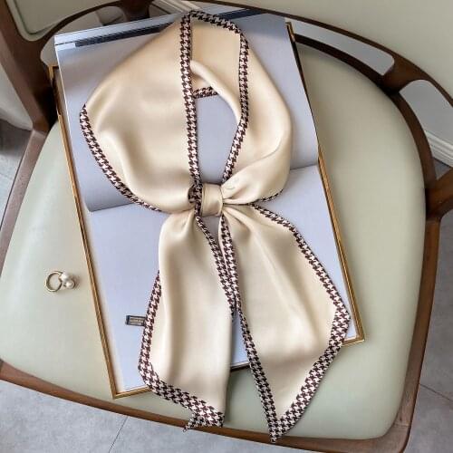 Silk Scarf Womens Spring Autumn Narrow Houndstooth Long Strip Arm Bag Ribbon Neckerchief Small Ribbon Hair Tie Scarfs Female