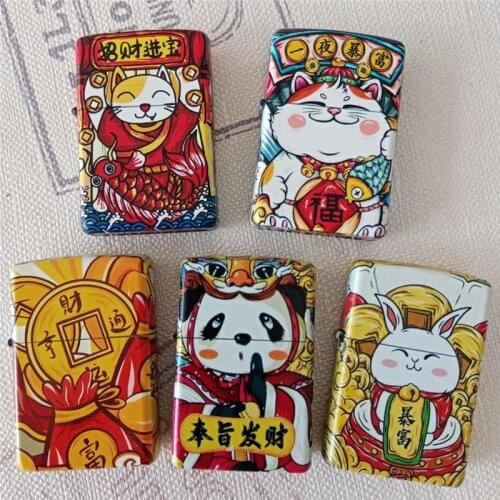 Novelty Spray Paint Kerosene Lighter Six-sided Color Printing Windproof Grinding Wheel Lighter Cigarette Accessories Men Gift