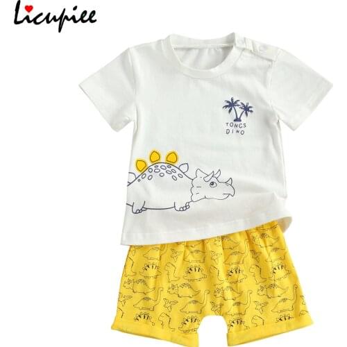 0-24 Months Baby Boy Short Sleeves + Shorts, Letter Horizontal Stripe Printing, Button Design Casual Style Summer Clothing