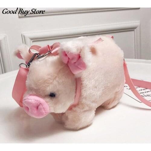 Plush Stuffed Animal Crossbody Bags Lovely Pig Shoulder Bag Women Soft Winter Phone Purse Cartoon Handbags Key Money Storage