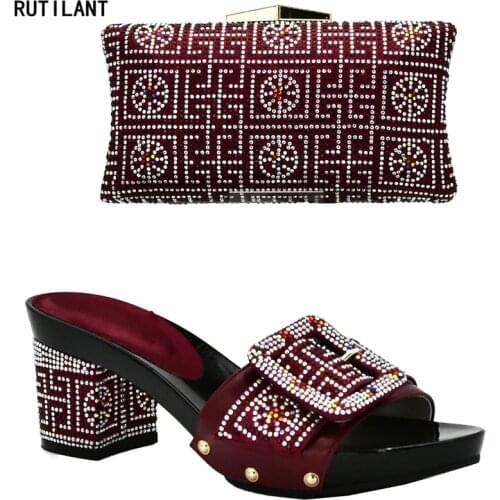 Wine Color Italian Shoes with Matching Bags African Women Italian Shoes and Bag Set Nigerian Women Wedding Shoes and Bag Sets