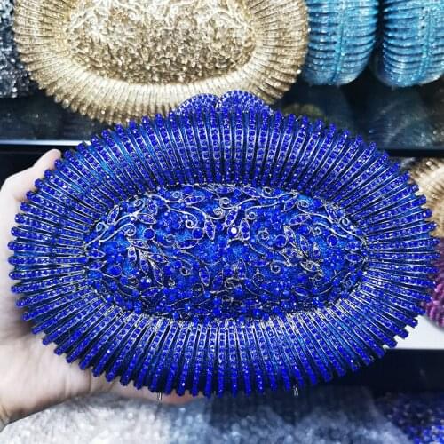 Green/Gold/Blue Diamond Evening Bag Handbag Oval-Shaped Women Phone Party Wedding Clutches Fashion Female Rhinestone Purses