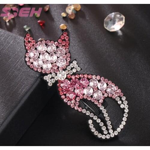 Korean version of hair clip kitten hair accessory leather full of drill headpiece crystal pill head plate card a word clip