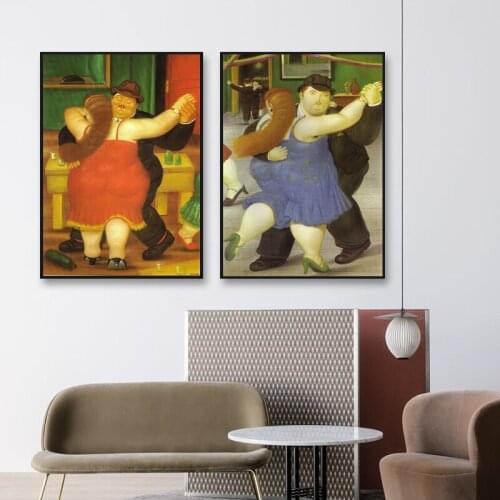 Funny Art Fat Dancer Couple Canvas Paintings By Fernando Botero Posters And Prints Living Room Wall Art Mural Picture Decoration