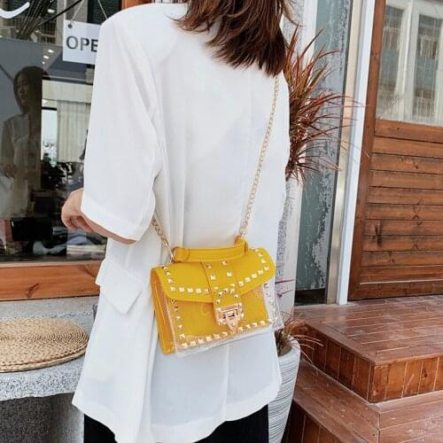 Women Transparent Bag Shoulder Bag Girl Rivet Crossbody Bag Female Messenger Bag