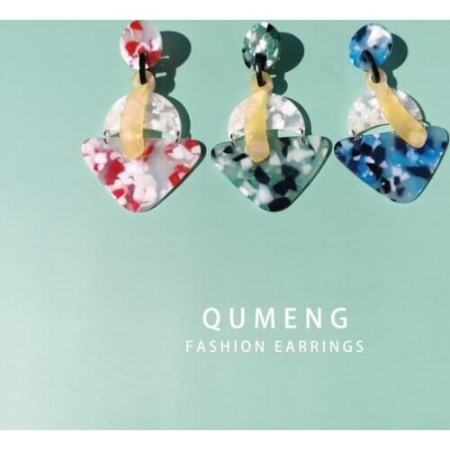 QUMENG 2020 New Irregular Geometric boho Acrylic Statement stud Earrings Acetic Acid Earrings for Women
