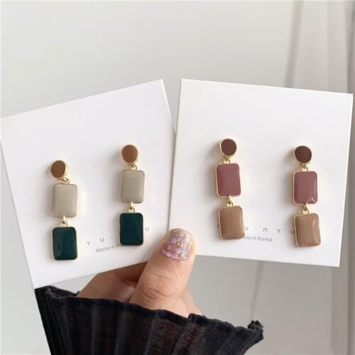 Elegant women fashion temperament drop glaze earring morandi color geometry stud earrings long earrings jewelry accessories