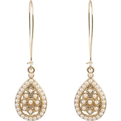 Gold Color Simulated Pearls Bridal Dangle Earings Fashion Jewelry Water Drop Women Wedding Earrings