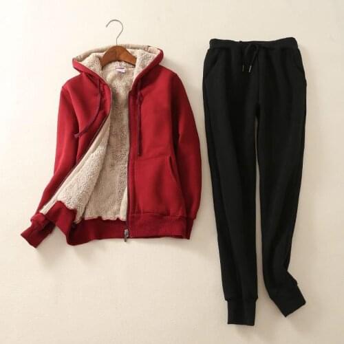 Women 2 Piece Set Winter Thick Warm Hoodie Set Pants Set Girl Oversized Casual Hooded Zipper Hoodie Two Piece Outfits Pants Suit
