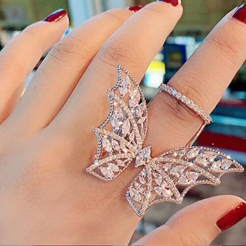 Fashion Adjustable Butterfly Rings Creative Dancing Wings Luxury Inlay Full Zircon S925 Jewelry For Women Wedding Cocktail Party