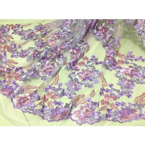 1meter NEW fashion 3D lilac pink Hollow Embroidered yarn lace fabric for DIY wedding dress cloth