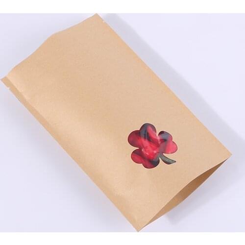 1000Pcs/Lot Aluminum Foil Kraft Paper Bags With Window Snack Food Sealed Bag Dried Tea Grain Candy Zip Lock Stand Up Wholesale