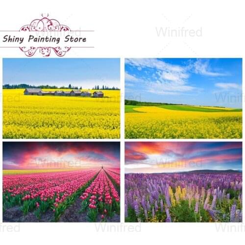 5D Diamond Painting Tulips Lavender Rape Blossoms Flower Field Beautiful Farm Landscape Diamond Embroidery Room Decoration Gift