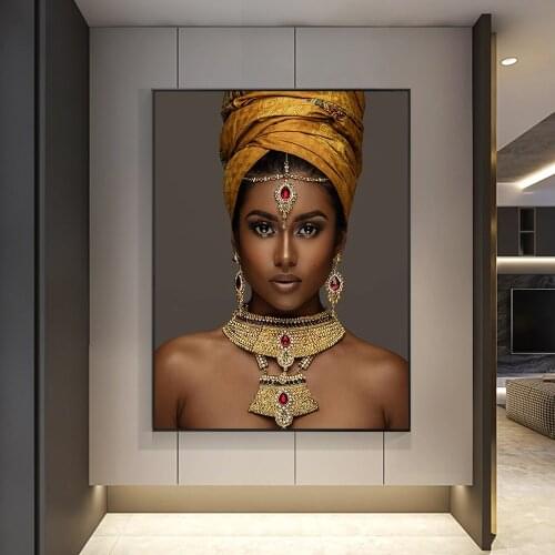 African Art Black and Gold Woman Wall Art Painting on Canvas Cuadros Scandinavian Lady Portrait Posters and Prints Picture
