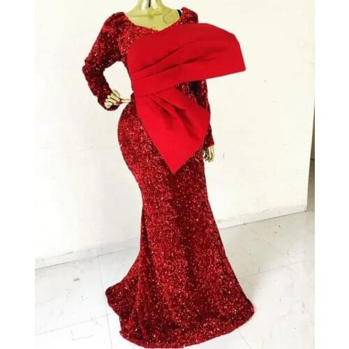 Aso Ebi 2020 New Mermaid Evening Dresses Sexy Sequined African Women Prom Gowns Red Formal Party Dress vestido