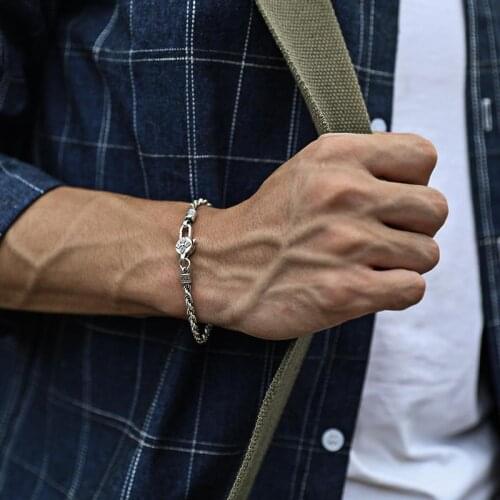 Hemp rope bracelet male hipness individual character contracted single 925 silver man six words of truth restore ancient ways