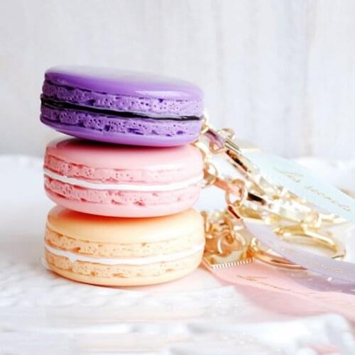 Macaron pendant key chains for women girls gold color zinc alloy female bag charm car keychain key ring with jewelry gift box