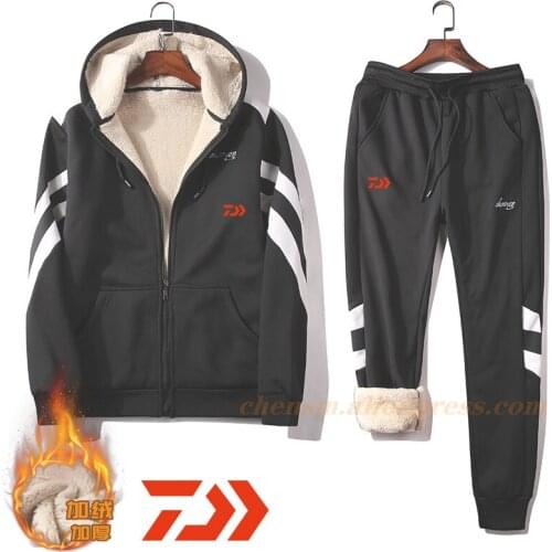 Dawa Mens Fishing Thick Winter Two Pieces Sets Sweatsuit Male Leisure Suit Hoodies Jackets Pants Mens Clothing Sportswear