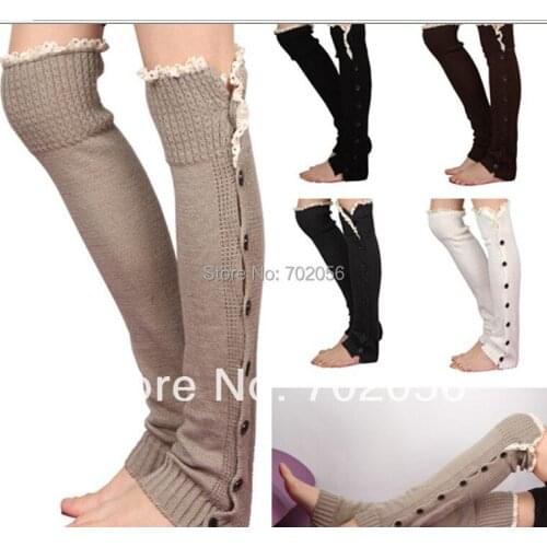 Long solid button down Lace Knitted Leg Warmers Boot Boot Covers #3478