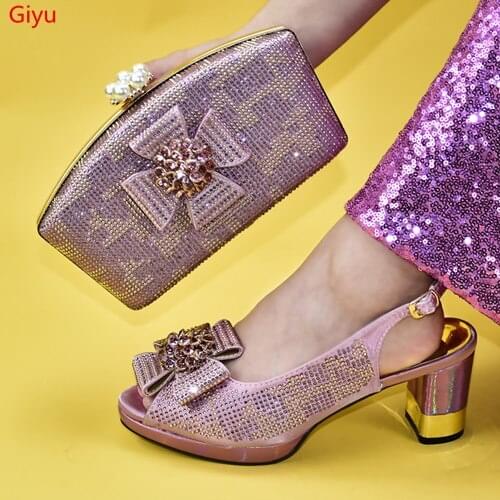 Doershow Ladies Italian green Shoes and Bag Set Decorated with Rhinestone Nigerian Shoes and Matching Bags Party Shoes HLC1-13