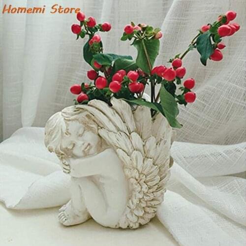 European Angel Girl Cupid Statue Vase Sculpture Resin Crafts Home Decoration Retro Statues Ornaments Valentines Day Gifts
