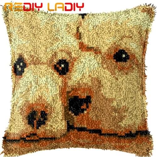 Latch Hook Cushion Puppy Love Pre-Printed Canvas Cushion Cover Acrylic Yarn Crochet Pillow Case Kits Hobby & Crafts Home Decor