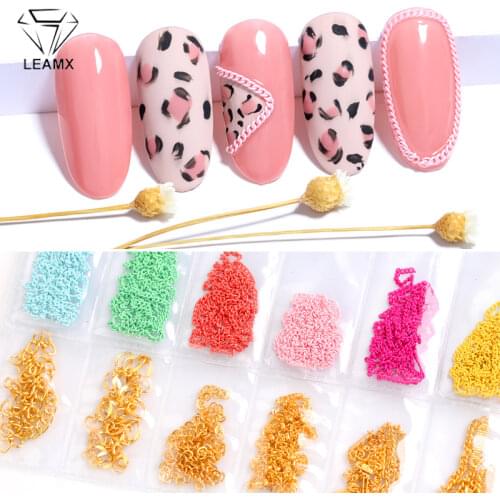 LEAMX 6 Grids/Pack Multi-colored All Various Shapes Chains Ring Buckle Metal 3D Studs Nail Art Alloy Decorations Manicure L560