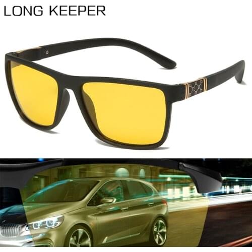 Night Vision Polarized Sunglasses Square Men Vintage Drivers Goggles Anti-Glare Yellow Lens Driving Sun Glasses For Male UV400