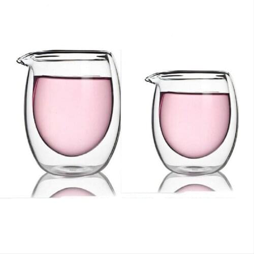 Cute 120ml 200ml Double walled Glass fair Mug Heat Insulated Kungfu Glass Pitcher Insulating glass cup Gongdao Mug Milk Juice