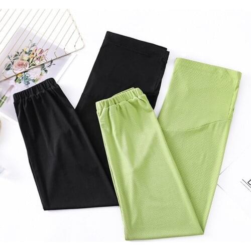 Fashion Pregnancy Pants High Waist Solid Color Summer Loose Maternity Pants Plus Size Chiffon Pregnant Trousers Thin