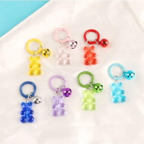 Cartoon Transparent Colorful Acrylic Keychains Opening Ring Bear Keyring Mobile Phone Case Airpods Pendant Key Chains Gift