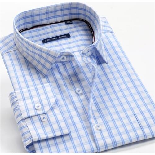 100% Cotton Men Dress Oversized Shirt 2021 Spring Autumn New Fashion Clothing Trends Plaid Business Long Sleeve Shirt