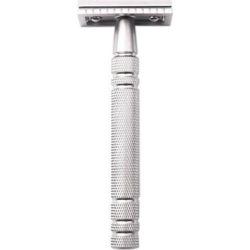 Men Shaving Metal Brass Safety Razor Classic Manual Shaver Double Edges Nonslip Long Handle With 5 Blades
