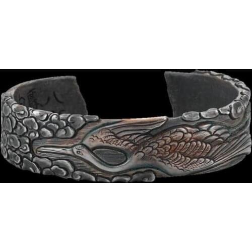 New Mens Bangle Retro Chinese Style Red-Crowned Crane Pattern Open Bracelet Punk Rock Party Jewelry Gift