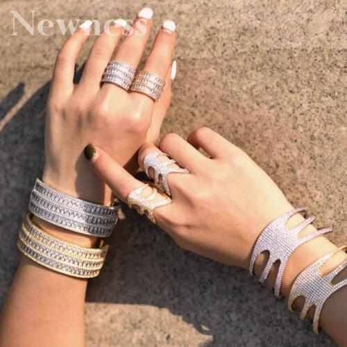 Newness luxury Statement African Gold Bangle Ring Sets For Women Wedding Cubic Zircon Crystal CZ Dubai Bridal Jewelry Sets
