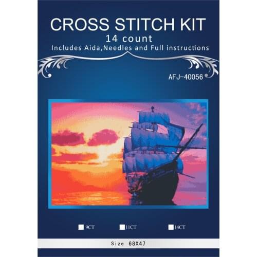 Oneroom Sunset Galleon Embroidery Crafts Needlework 14CT Unprinted Arts Cross Stitch Kits DMC DIY Quality