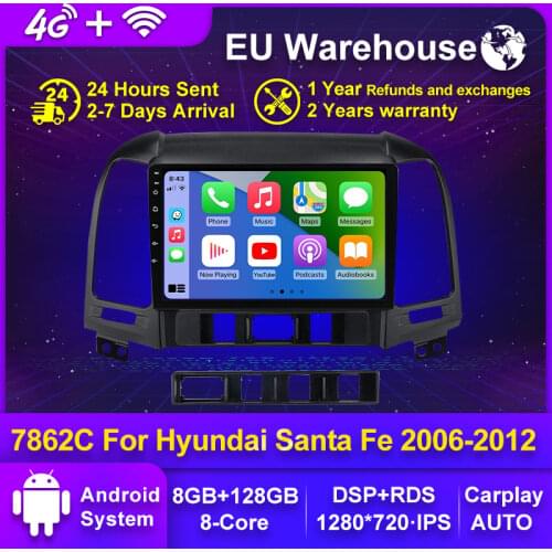 QLED 1280*720 Android 10.0 Car Multimedia Player For Hyundai Santa Fe 2 2006 - 2012 Radio Navigation GPS 6GB+128GB Carplay