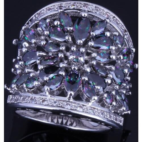Strong Huge Rainbow Cubic Zirconia White CZ Silver Plated Ring V0161