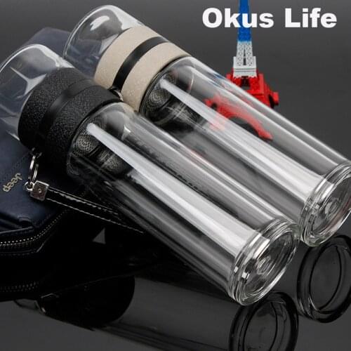 301-400ml Glass Tea Water Bottle with Infuser Tumbler Double Layer Wall Loose Tea and Water Separation Tea Bottle Mug for Travel