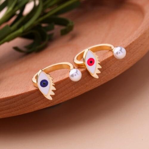 Uer Unique Colorful Enamel Rings For Women Gifts Red Lip Evil Eye Acrylic Pearl Crystal Opening Finger Rings New Fashion Jewelry