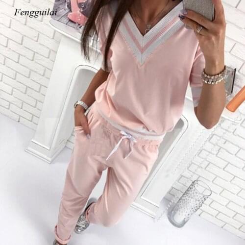 Spring and Autumn Womens Casual Pink Sportswear Slim Fit Set Sweatshirt and Sweatpants Pullover