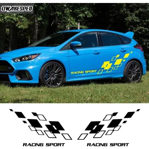 1 set Racing Lattices Graphics Sticker Both Side Car Body Door Vinyl Decals Sport Stripes For Ford Focus ST RS Hatchback Sedan