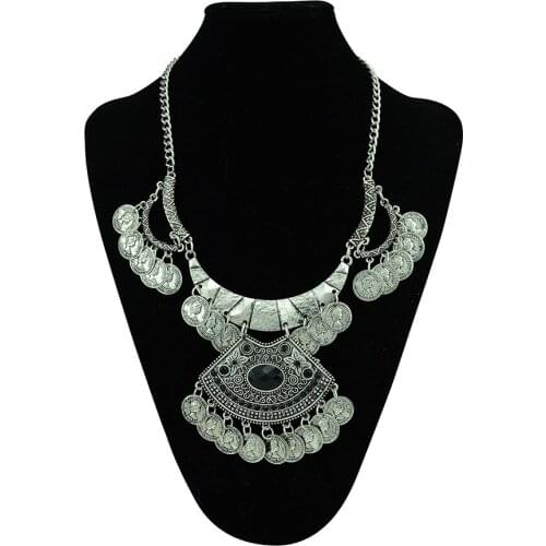 Vintage Boho Style Bib Coin Long collares Necklace Statement Maxi Jewelry Gypsy Tribal color Metal Necklaces collier femme 2018