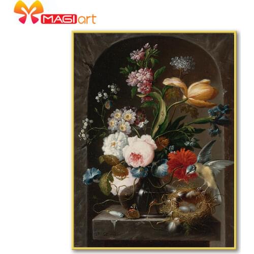 Cross stitch kits Embroidery needlework sets 11CT water soluble canvas patterns 14CT Modern style Flowers and birds -NCMF294