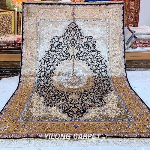 Yilong 6'x9' Handmade Silk Carpet Vantage Elegant Hand Knotted Turkish Silk Rug (ZQG015A)